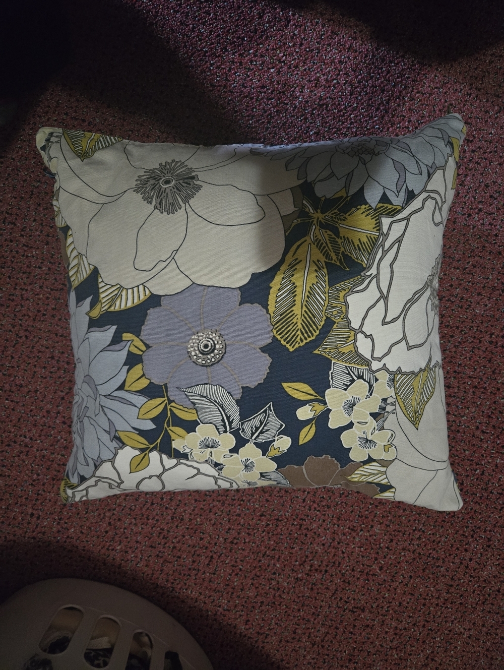 Floral Print Canvas Women's Zipper Pillow- Gray, Yellow, Cream